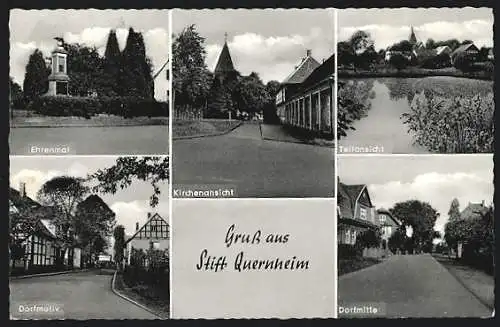 AK Stift Quernheim, Ehrenmal, Kirchenansicht, Strassenpartie