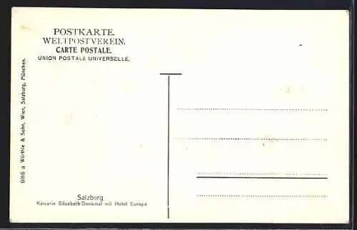 AK Salzburg, Kaiserin Elisabeth (Sissi) von Österreich-Denkmal mit Hotel de l'Europe
