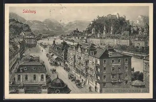 Künstler-AK Salzburg, Teilansicht mit Hotel Österreichischer Hof