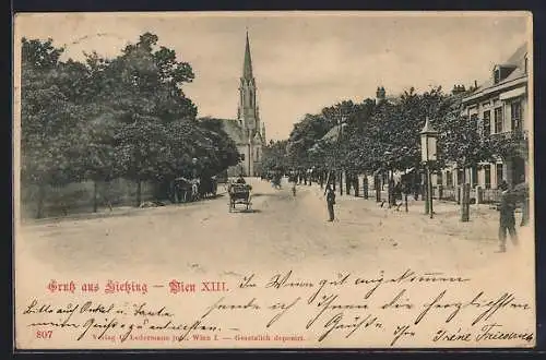 AK Wien, Hietzing, Strassenpartie mit Blick zur Kirche
