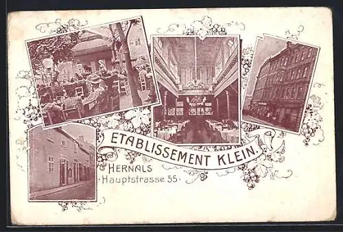 AK Hernals, Das Etablissement Klein mit Innenansichten, Hauptstrasse 55