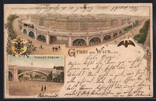 Lithographie Wien, Viaduct Döbling, Wiener Stadtbahn Gürtellinie