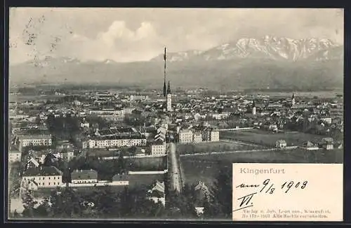 AK Klagenfurt, Stadtansicht mit Blick zu den Alpen