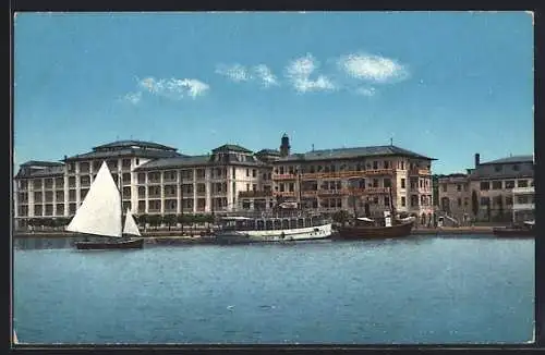 AK Insel Brioni i. d. Adria, Uferpartie mit Hotel Neptun