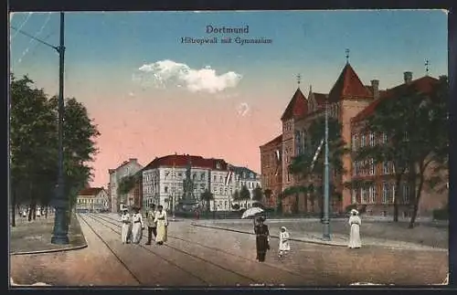 AK Dortmund, Strassenpartie Hiltropwall mit Gymnasium