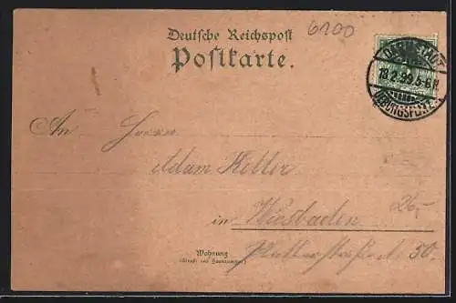 Lithographie Darmstadt, Übungplatz, Post und Wachtkommando, Barackenlager