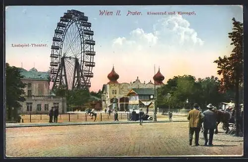 AK Wien, Prater, Riesenrad und Eisvogel