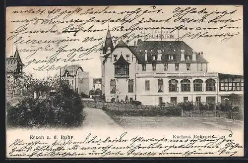 AK Essen /Ruhr, Hotel Kurhaus Ruhrstein mit Strasse und benachbarten Häusern