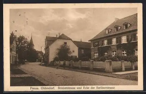 AK Preussisch Oldendorf, Häuser an der Bremerstrasse Ecke Berlinerstrasse