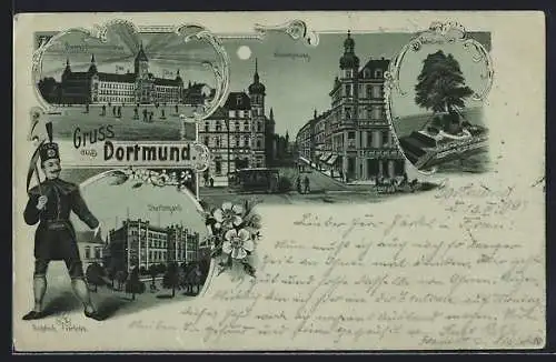 Mondschein-Lithographie Dortmund, Westenhellweg, Oberbergamt, Bergmann, Vehmlinde