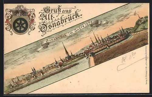 Lithographie Osnabrück, Teilansicht im Jahre 1572
