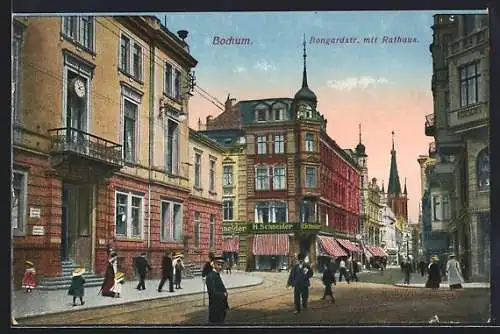 AK Bochum, Bongardstrasse mit Rathaus und Kindern mit Hüten