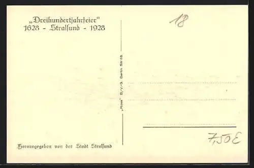 Künstler-AK Stralsund, Dreihundertjahrfeier 1928, Belagerung der Stadt 1628