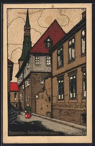 Steindruck-AK Hameln a. d. Weser, Partie an der Zehnthofstrasse