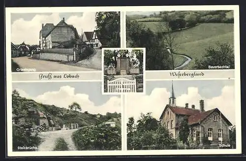 AK Lobach /Weserbergland, Ortseingang, Steinbrücke und Beverbachtal