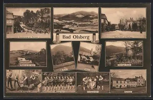 AK Bad Olsberg, Schützenzug am Kurhaus, Partie an der Ruhr, Strassenpartie und Kneipp-Gruppe