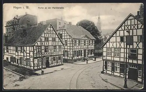 AK Hagen i. W., Marktstrasse mit Gasthaus Schenkwirtschaft