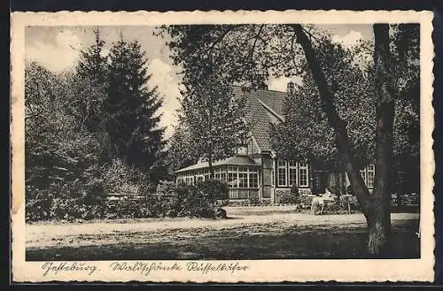 AK Jesteburg, Gasthaus und Pension Rüsselkäfer, Bes. Heinr. Aldag, Sitze im Garten