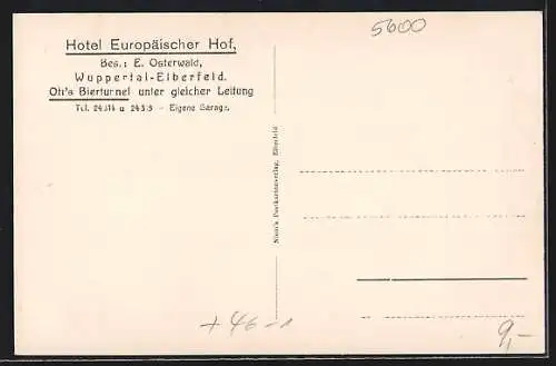 AK Wuppertal-Elberfeld, Bahnhofsvorplatz mit Hotel Europäischer Hof v. E. Osterwald, Strassenbahn