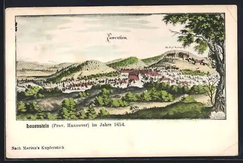 Künstler-AK Lauenstein /Hannover, Ortsansicht im Jahre 1654 nach Merian