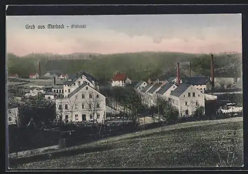 Künstler-AK Marbach / Flöha, Teilansicht vom Hügel aus