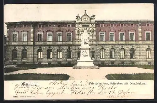 AK München-Au, Polytechnikum, Seitenbau mit Ohmdenkmal