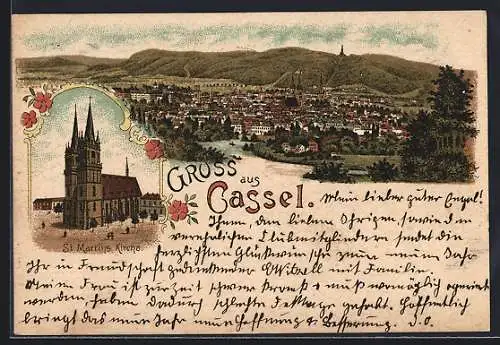 Lithographie Cassel, St. Martins-Kirche, Gesamtansicht