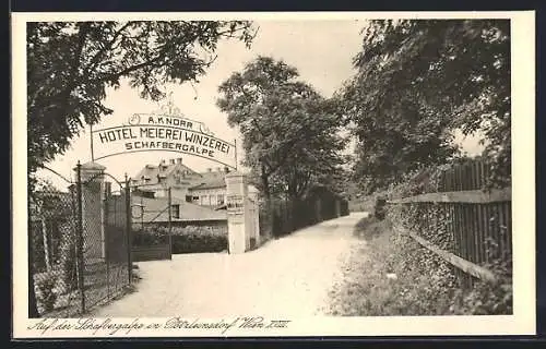 AK Wien-Pötzleinsdorf, Adolf Knorr`s Hotel Schafbergalpe, Eingang