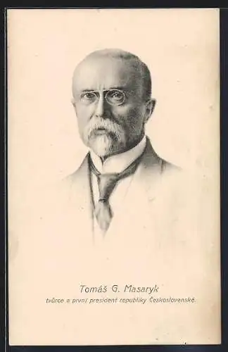 AK Präsident Masaryk (TGM) mit Brille im Portrait