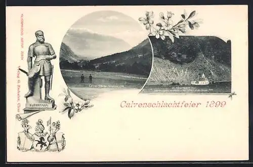 AK Calven, St. Cäsarkapelle, Denkmal, Calvenschlachtfeier 1899