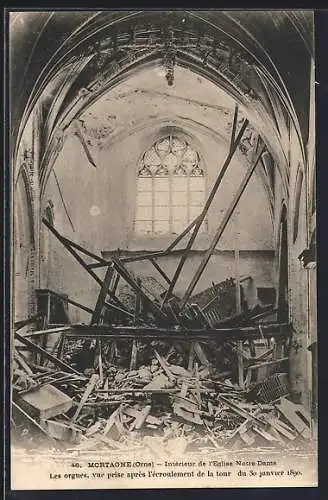 AK Mortagne /Orne, Intérieur de l`Eglise Notre Dame, Les Orgues, vue prise après l`écroulement de la tour