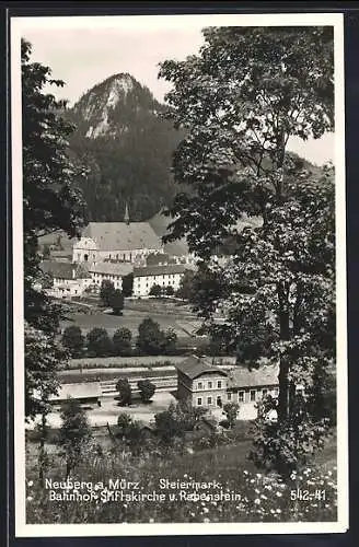 AK Neuberg a. Mürz, Bahnhof, Stiftskirche und Rabenstein