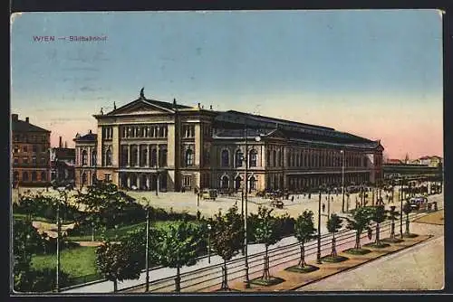 AK Wien, Südbahnhof mit Strassenbahn