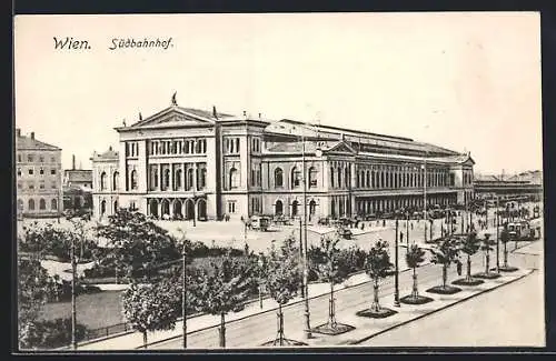 AK Wien, Südbahnhof mit Strassenbahn