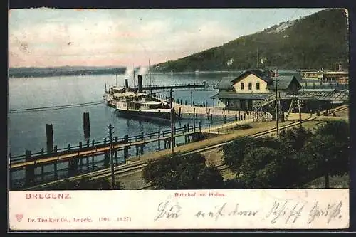 AK Bregenz, Bahnhof mit Hafen