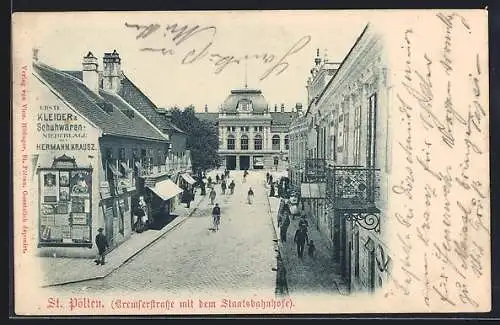 AK St. Pölten, Kremserstrasse mit Staatsbahnhof