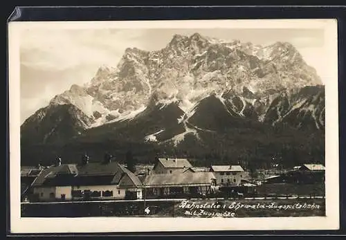 AK Ehrwald, Bahnhof Zugspitzbahn mit Zugspitze