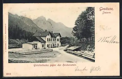 AK Gstatterboden, Partie am Bahnhof mit Blick gegen den Reichenstein