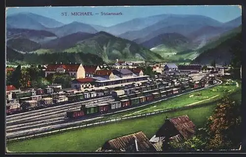 AK St. Michael, Bahnhof aus der Vogelschau