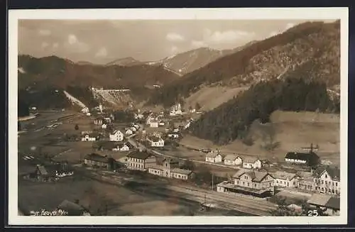 AK St. Ägyd a. N., Bahnhof aus der Vogelschau