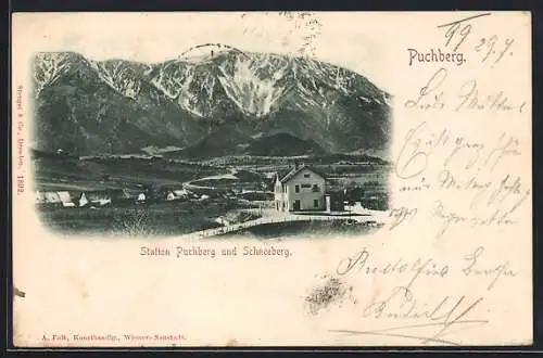 AK Puchberg a. Schneeberg, Station Puchberg und Schneeberg mit Ortsansicht