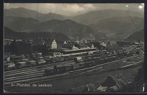 AK St. Michael ob Leoben, Bahnhof aus der Vogelschau