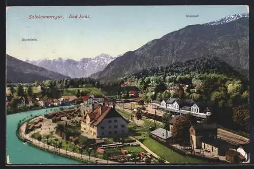 AK Bad Ischl, Bahnhof und Dachstein