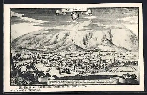 AK St. Andrä im Lavantthal, Ansicht in 1677 nach Merian