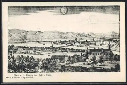 AK Linz a. d. Donau, Zeichnung von Merian in 1677