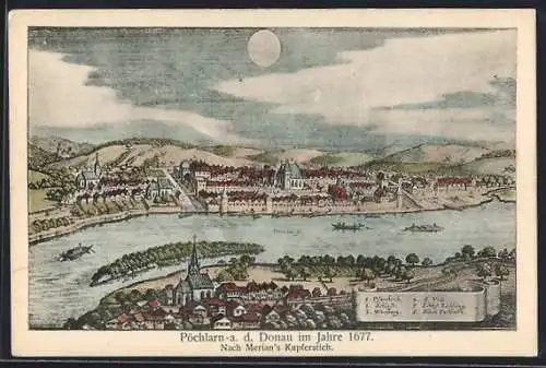 AK Pöchlarn a. d. Donau, Alte Zeichnung nach Merian von 1677