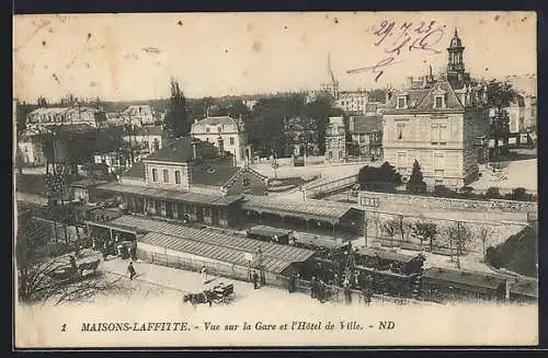 AK Maisons-Laffitte, Vue sur la Gare et l`Hotel de Ville, Bahnhof