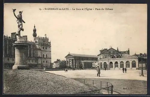 AK St-Germain-en-Laye, La Gare et l`Eglise, Place du Chateau