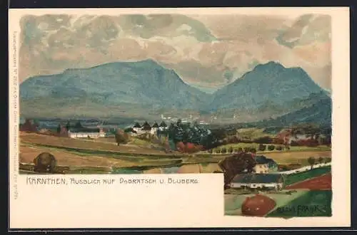 Künstler-Lithographie Raoul Frank: Villach, Ausblick auf Dobratsch u. Bluberg