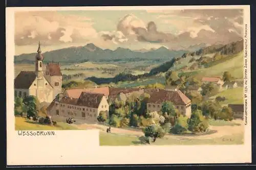 Künstler-AK Edward Harrison Compton: Wessobrunn, Blick zum Kloster